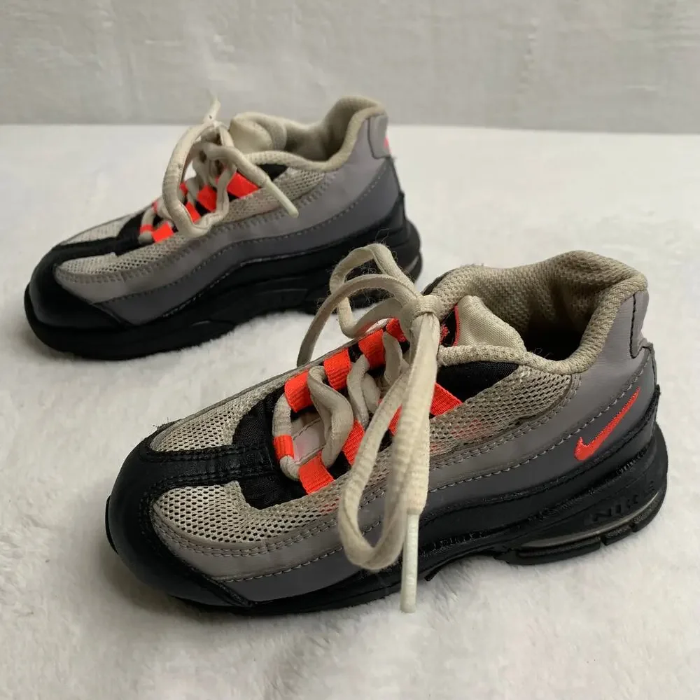 Nike Air Max 95 Childrens Sz 9C Black Solar Red Gray Sneakers Lace Up Toddlers